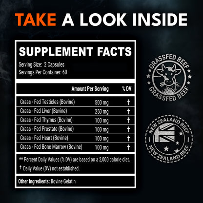 Ironclad Beef Organ Supplement facts panel and ingredient breakdown