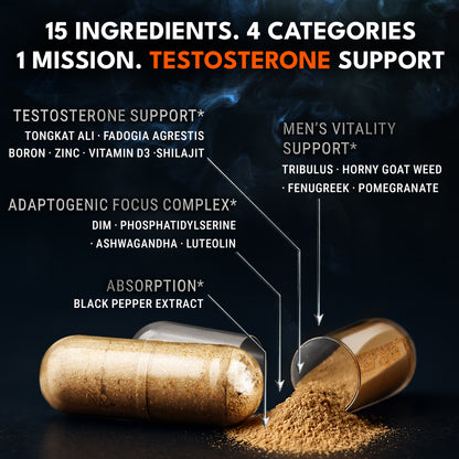 Testosterone+ Booster for Men 15-in-1 Performance Complex | 120 Capsules